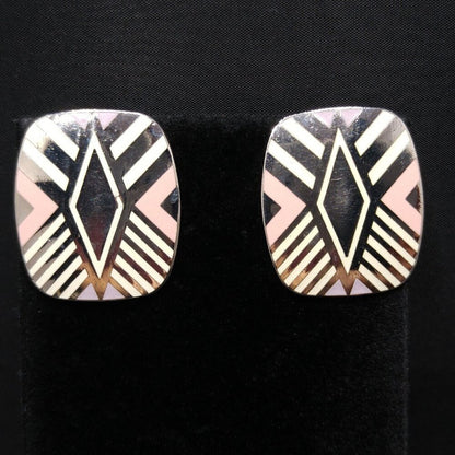 Vintage Laurel Burch "Quintessence" Geometric Earrings, Rhodium Plated, 1 1/8"