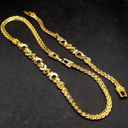 Swarovski Necklace & Bracelet Set – 1980s 1990s Gold Plated XOXO Design with Clear Rhinestones, Signed Swan Logo