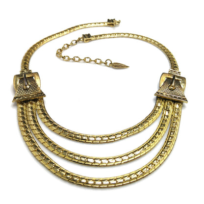 Whiting & Davis Buckle Necklace, Gold Plated, 1940s Vintage Jewelry