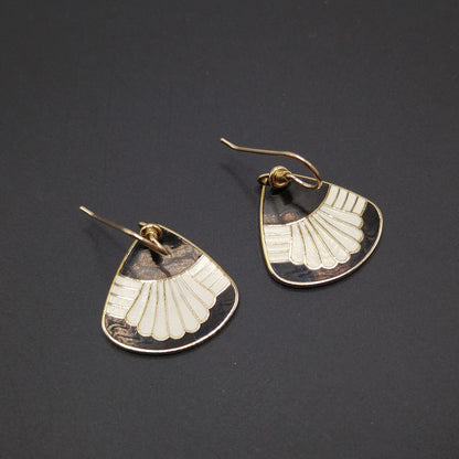 Vintage Laurel Burch "Waterfall" Drop Earrings, Black White Enamel, Gold Plated