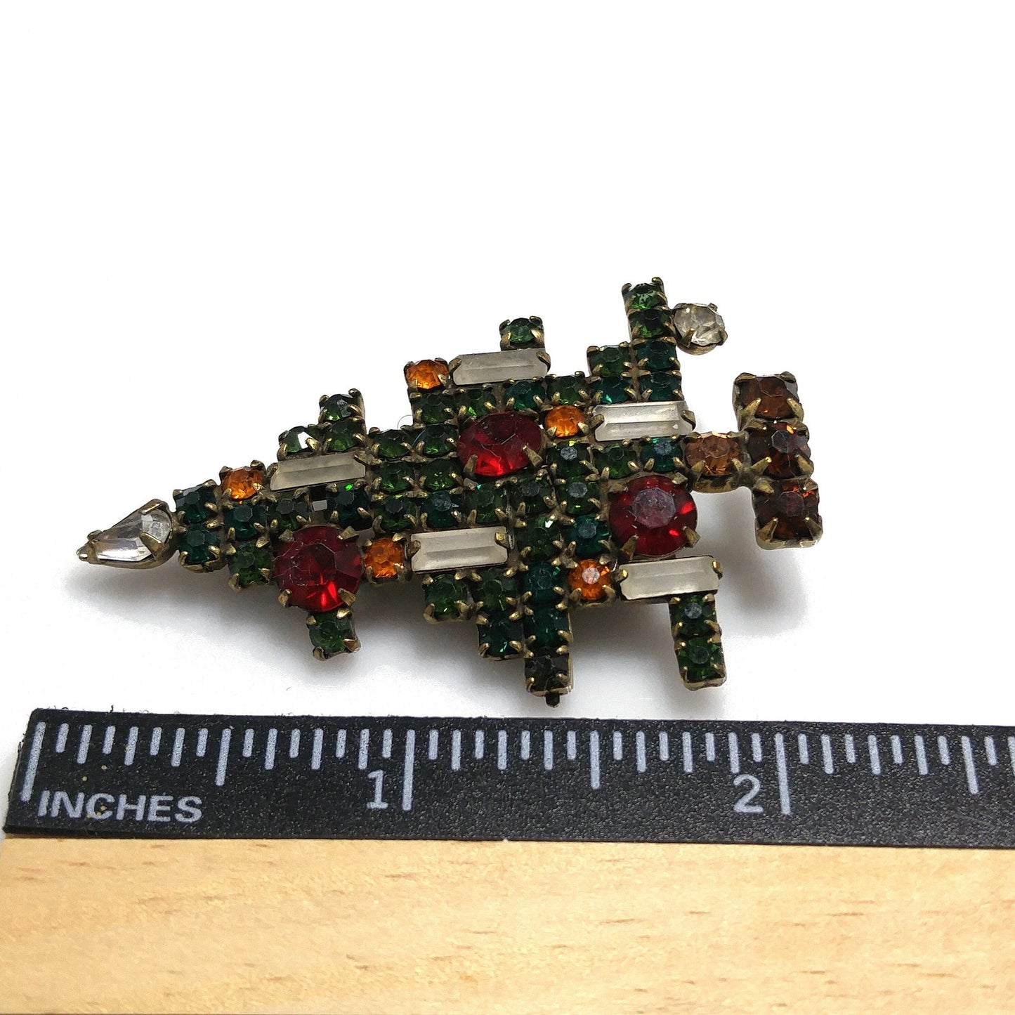 Weiss Christmas Tree Brooch, Five Baguette Candles, Book Piece, 1950s Vintage