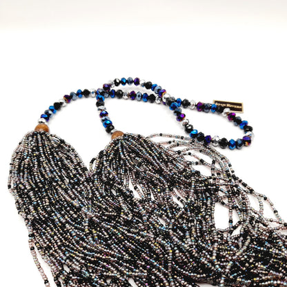 Vintage Joan Rivers Multistrand Purple Blue Silver Beaded Necklace