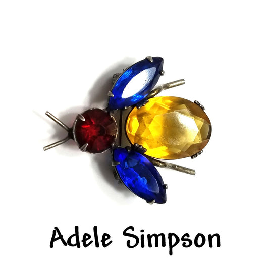 Vintage Adele Simpson Bug Brooch, Multicolored Rhinestones, 1940s Vintage
