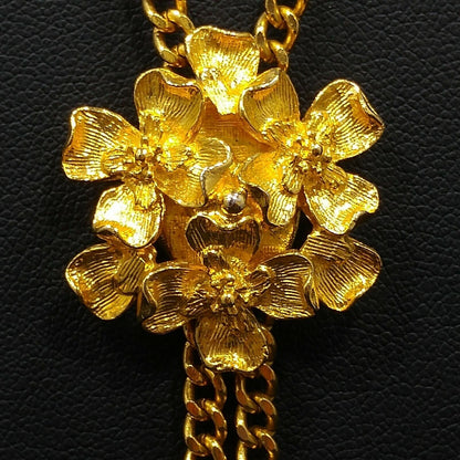 Vintage Florenza Lariat Floral Pendant, Gold Plated, Adjustable, 1960s Vintage Jewelry