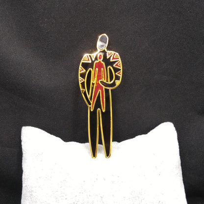 Vintage Laurel Burch "Shaman" Brooch, Gold Plated & Enamel, 1980s