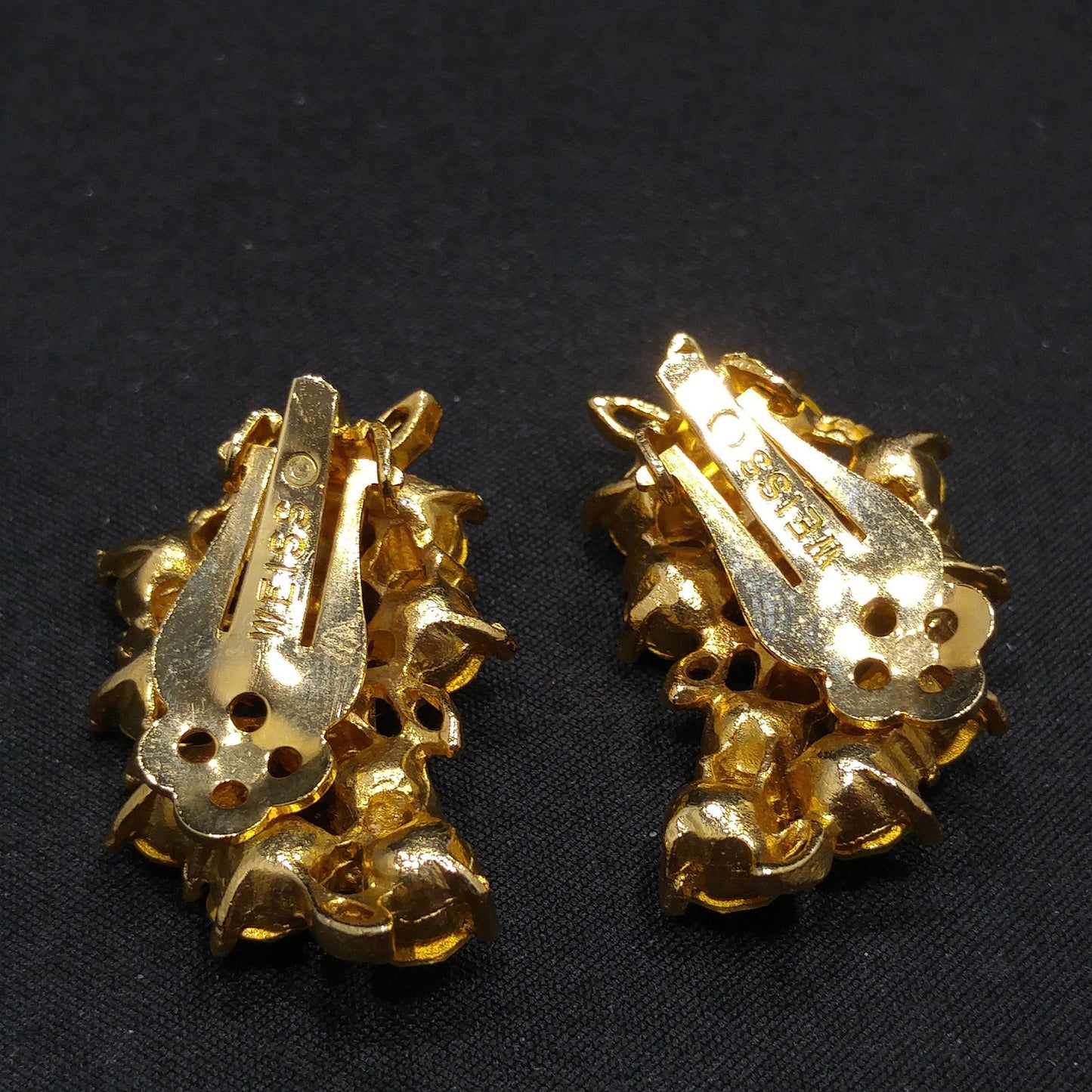 Weiss Light Jonquil Rhinestone Earrings, Gold Plated, Ear Climber, 1960s Vintage Jewelry