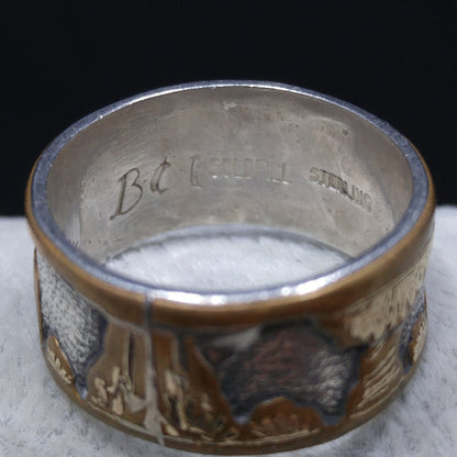 Floyd & Lloyd Becenti Navajo Ring, US Size 8 1/2, Gold Fill Sterling, 1990s Vintage Jewelry