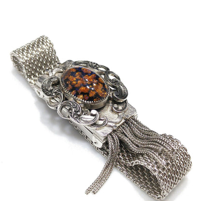 Whiting & Davis Co. Mesh Glitter Glass Bracelet, Adjustable Slide Clasp, 1950s Vintage Jewelry