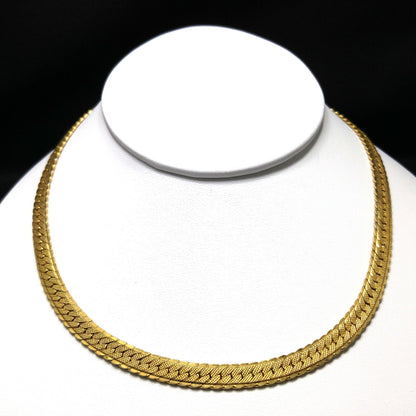 Monet Herringbone Choker Necklace, Gold Plated, 1970s Vintage Jewelry