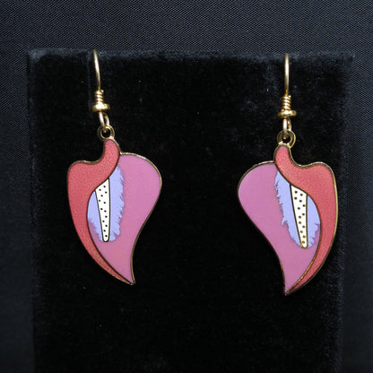 Vintage Laurel Burch "Calla Lily" Earrings, Pink Enamel, Gold Plated