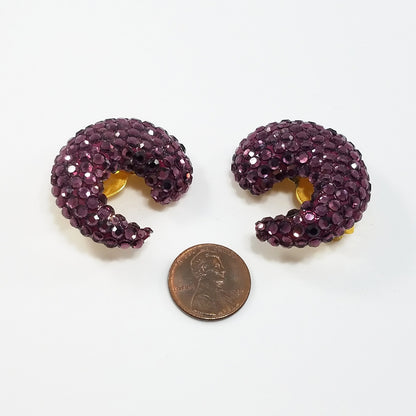 Vintage Richard Kerr Clip Earrings 1980s Encrusted Purple Swarovski Flat-Backs