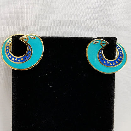 Vintage Laurel Burch "Celine" Bird Earrings, Gold Plated Cloisonne &Enamel, 1980