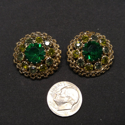 Weiss Emerald Green Rhinestone Earrings, Peridot Rhinestones, 1950s Vintage