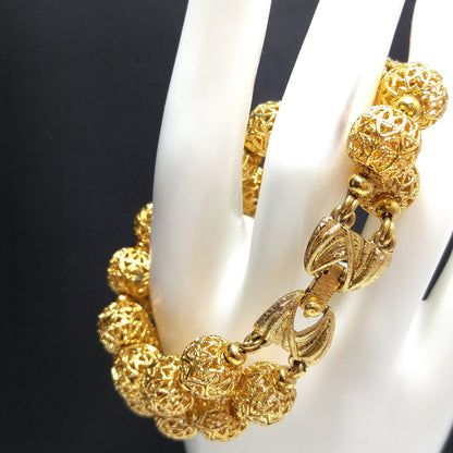 Monet Filigree Beaded Two Strand Bracelet, Gold Plated, Strung on Chain, 1960s Vintage Jewelry