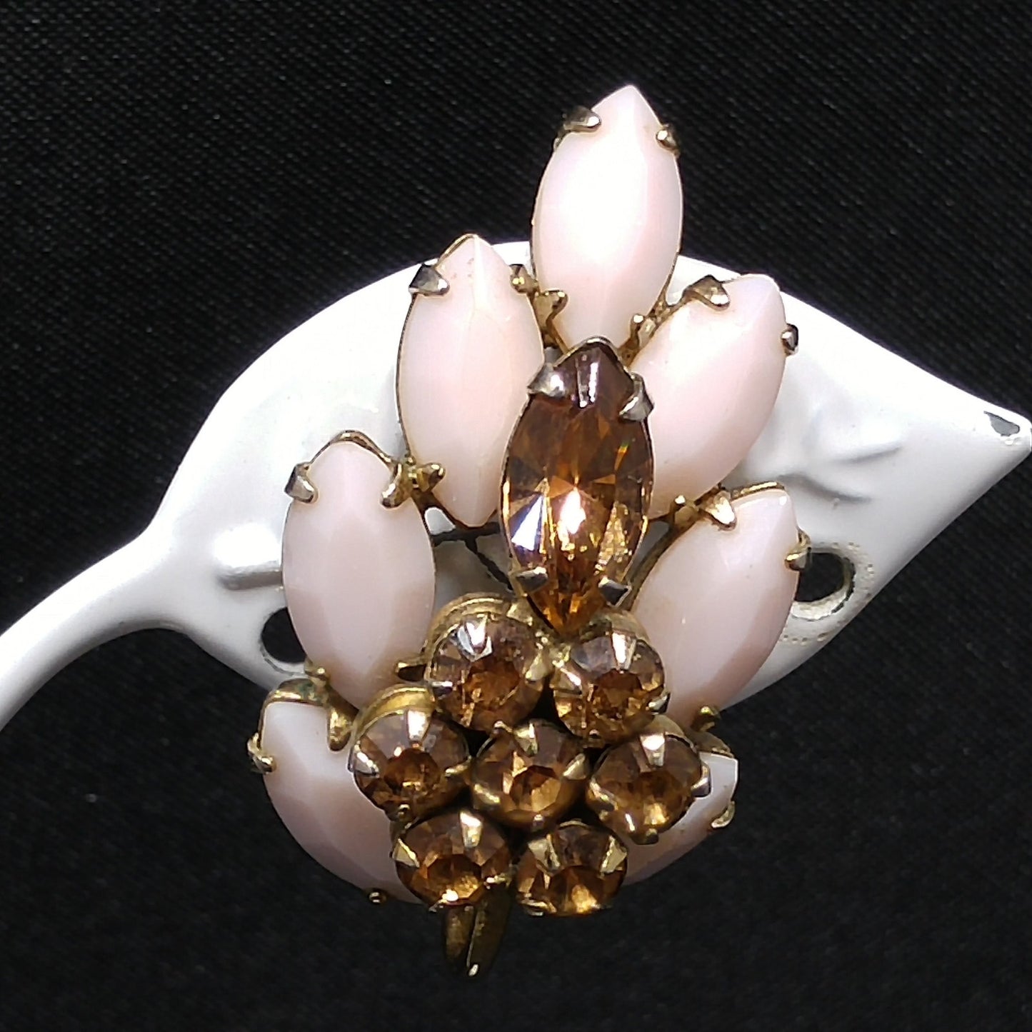 Sherman Pink & Topaz Rhinestone Earrings, Pink Milk Glass, Gold Plated, 1960s Vintage Jewelry
