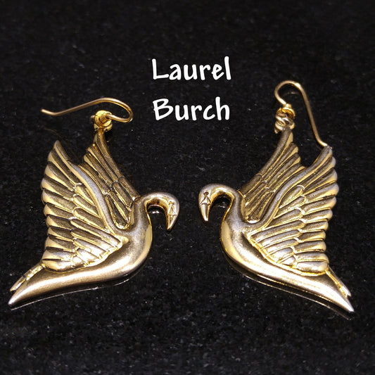 Laurel Burch Gold Plated Swan Earrings, Gold Filled Ear Wires, 1980s Vintage