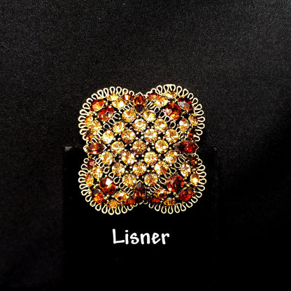Lisner Light & Dark Topaz Rhinestone Domed Brooch, 1960s Vintage Jewelry