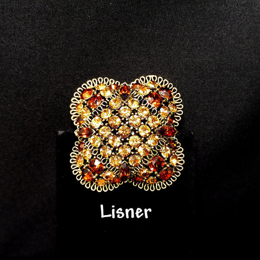 Lisner Light & Dark Topaz Rhinestone Domed Brooch, 1960s Vintage Jewelry