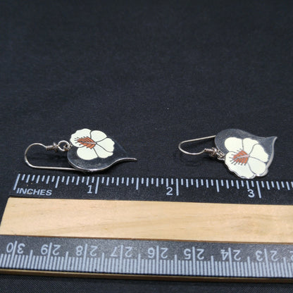 Vintage Laurel Burch "Hibiscus Heart" Earrings, Enamel Rhodium Plated