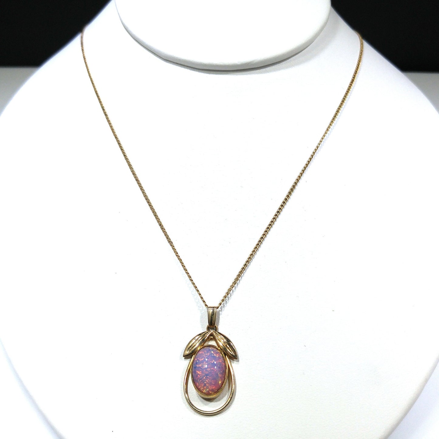 Van Dell Faux Opal Necklace Screw Back Earrings Set, 12K Gold Filled, 1950s Vintage Jewelry