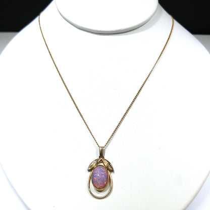 Van Dell Faux Opal Necklace Screw Back Earrings Set, 12K Gold Filled, 1950s Vintage Jewelry