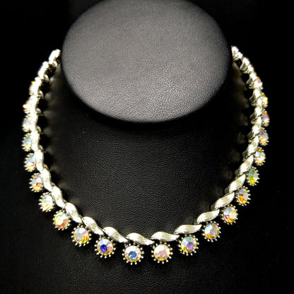 Lisner Aurora Borealis Rhinestone Necklace, 1960s Vintage Jewelry