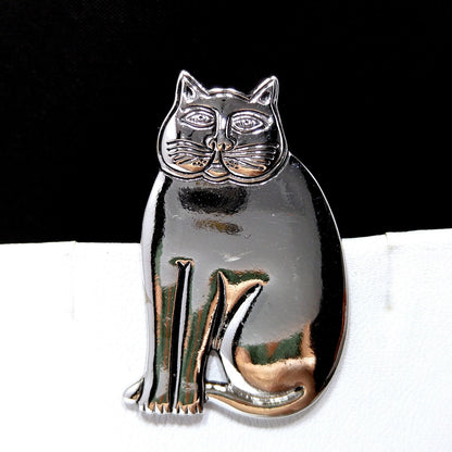 Laurel Burch Cat Brooch & Earrings, Rhodium Plated, 1980s Vintage Jewelry
