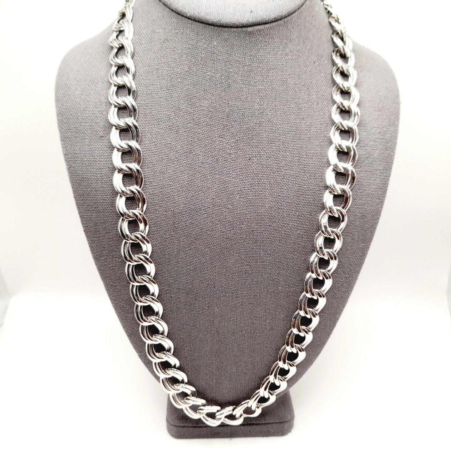 Vintage Monet Rhodium Plated Chunky Silver Tone Chain Necklace, 26 Inches