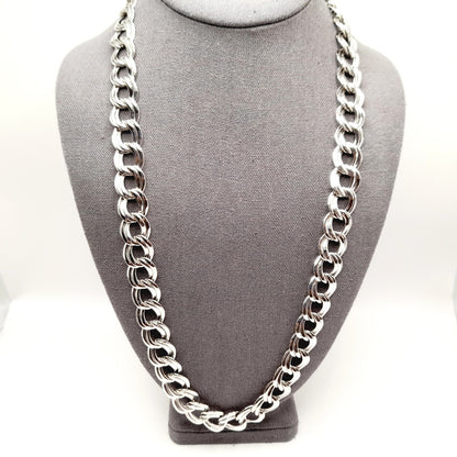 Vintage Monet Rhodium Plated Chunky Silver Tone Chain Necklace, 26 Inches