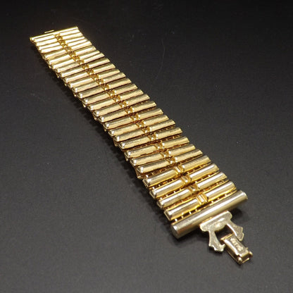 Vintage LERU Aurora Borealis Rhinestone Bracelet, Gold Plate Mid-Century, 7 1/8"