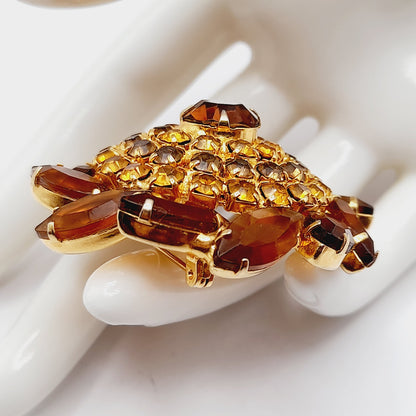 Vintage 1960s Domed Topaz Rhinestone Brooch - Juliana Style - 2 Inches
