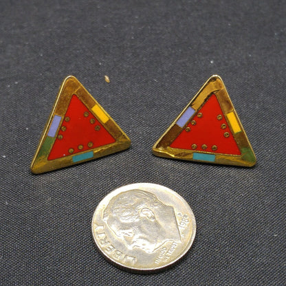 Laurel Burch "For Marie" Geometric Post Earrings, Gold Plated, 1980s Vintage Jewelry