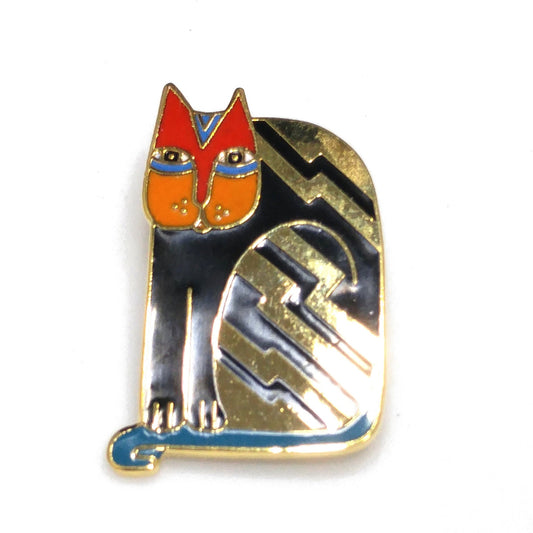 Laurel Burch "Fantasticat" Cat Brooch, Cloisonne Gold Plate, Enamel Pin, 1980s Vintage Jewelry