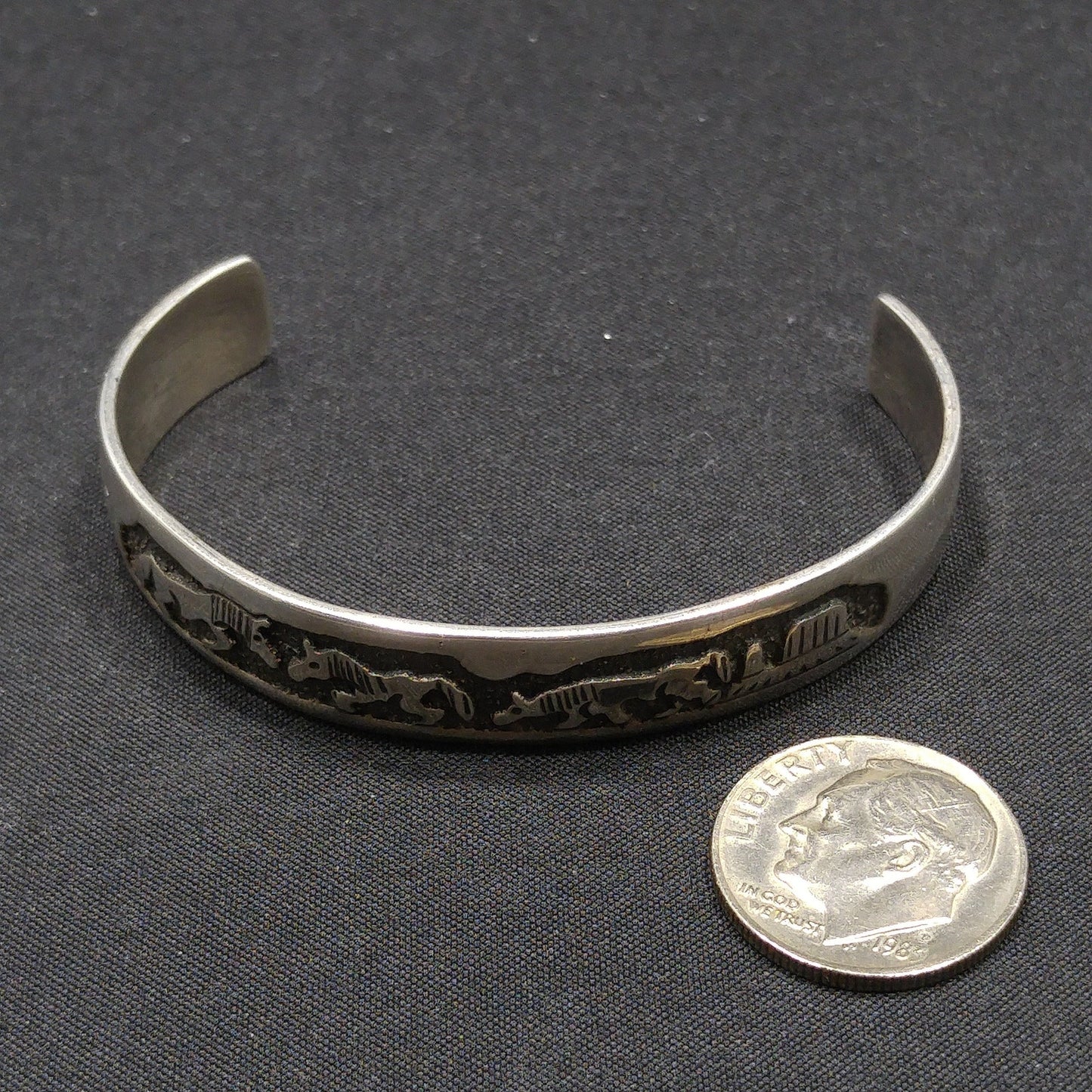 TSK Navajo Sterling Storyteller Child’s Cuff Bracelet – Horses & Daily Life