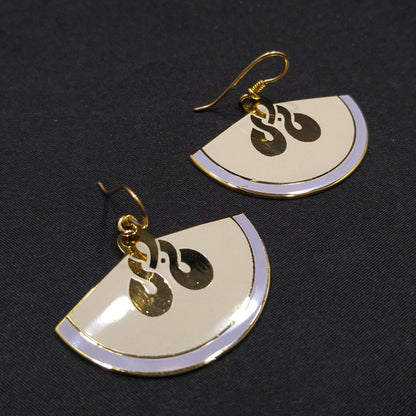 Laurel Burch Large Fan Love Knot Earrings, Gold Plated, Cloisonne Enamel, 1980s