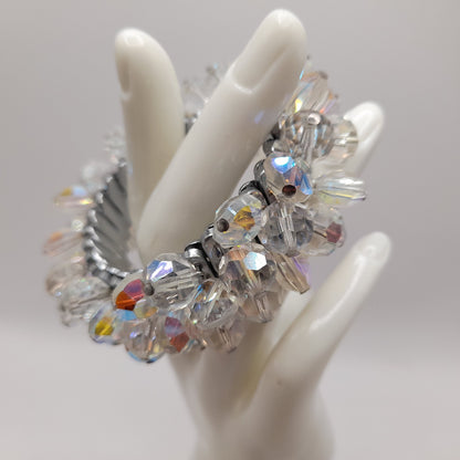 Vintage Aurora Borealis Crystal Cha-Cha Stretch Bracelet 10mm Beads