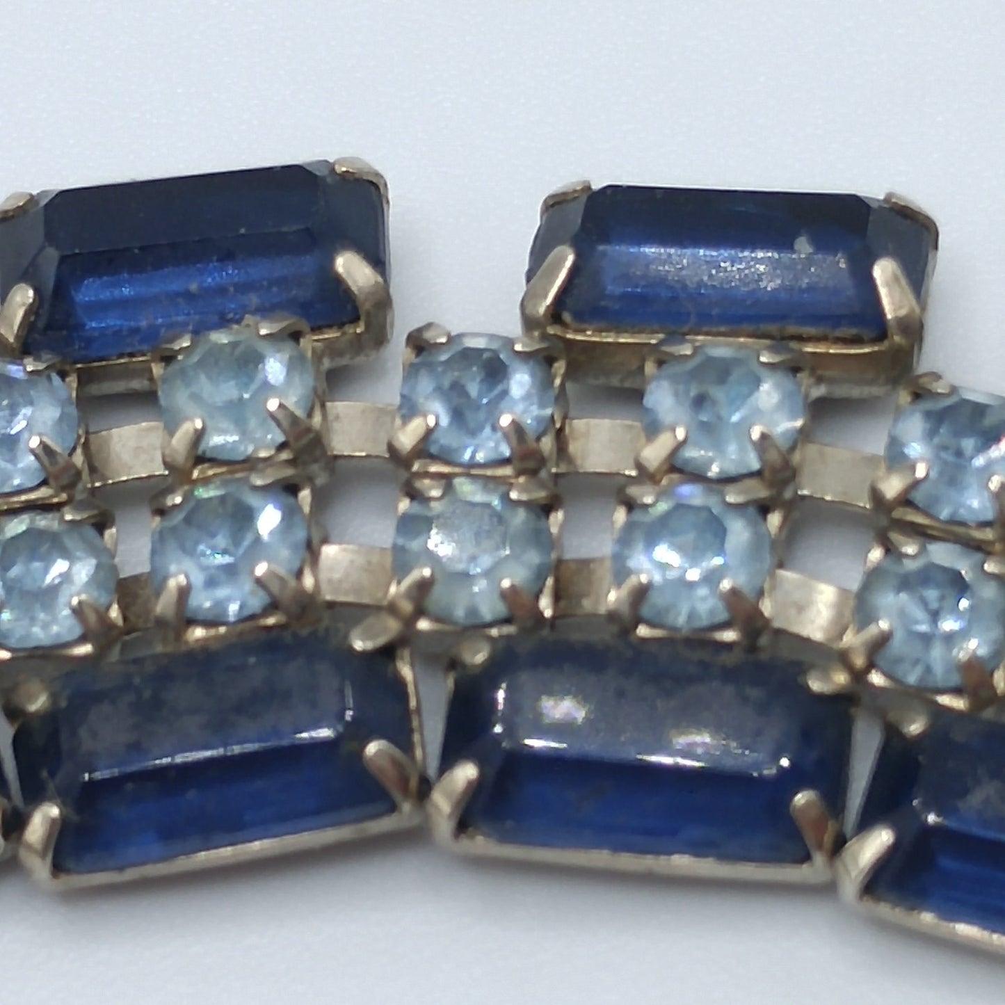 Blue Rhinestone Wide Bracelet, Darker Lighter Blue, Mid-Century, 1950s Vintage Jewelry
