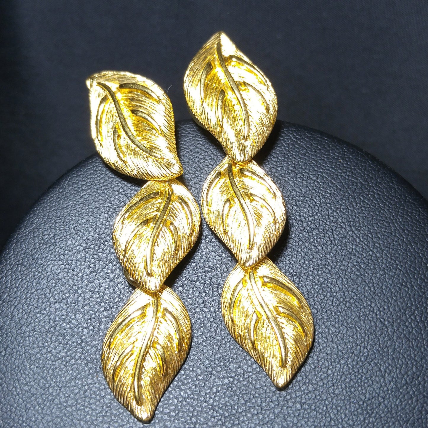 Napier Leaf Necklace and Drop Earrings, Post Earrings, Gold Plated, 1980s