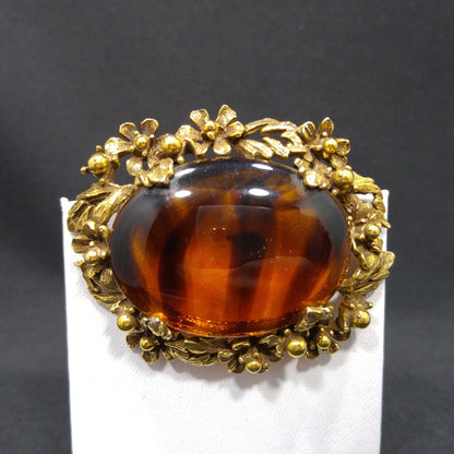 Jeanne Two Toned Glass Brooch, Light Dark Topaz Striped, 1960s Vintage Jewelry