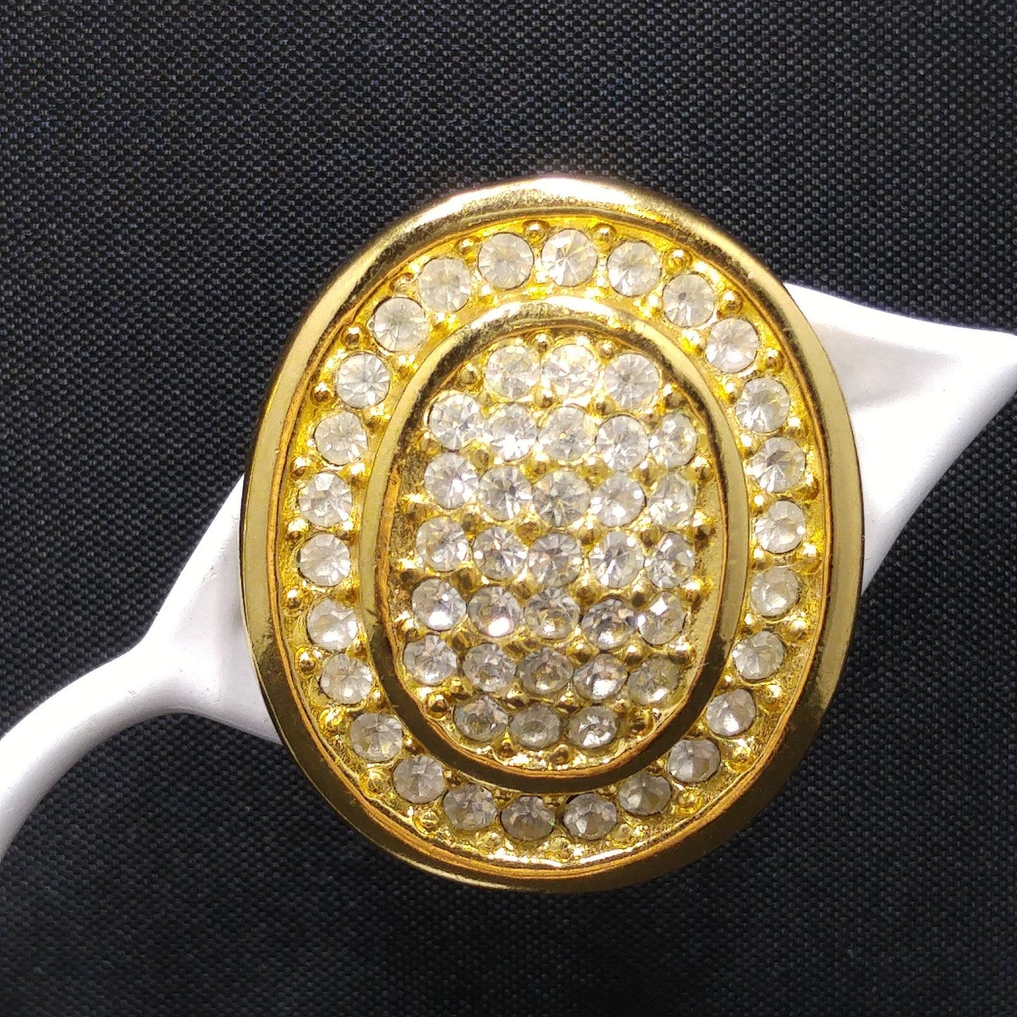 Vintage Christian Dior Pave Clear Rhinestone Clip Earrings, Gold Plated, 1980s