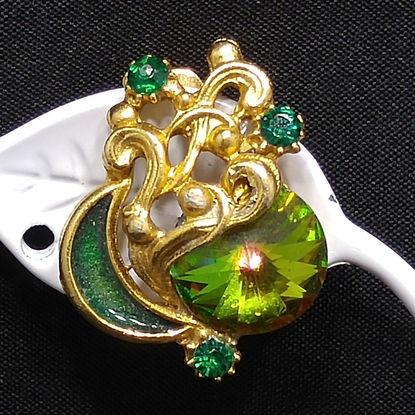 Watermelon Rivoli Rhinestone Brooch & Earrings, Gold Plated, 1960s Vintage Jewelry