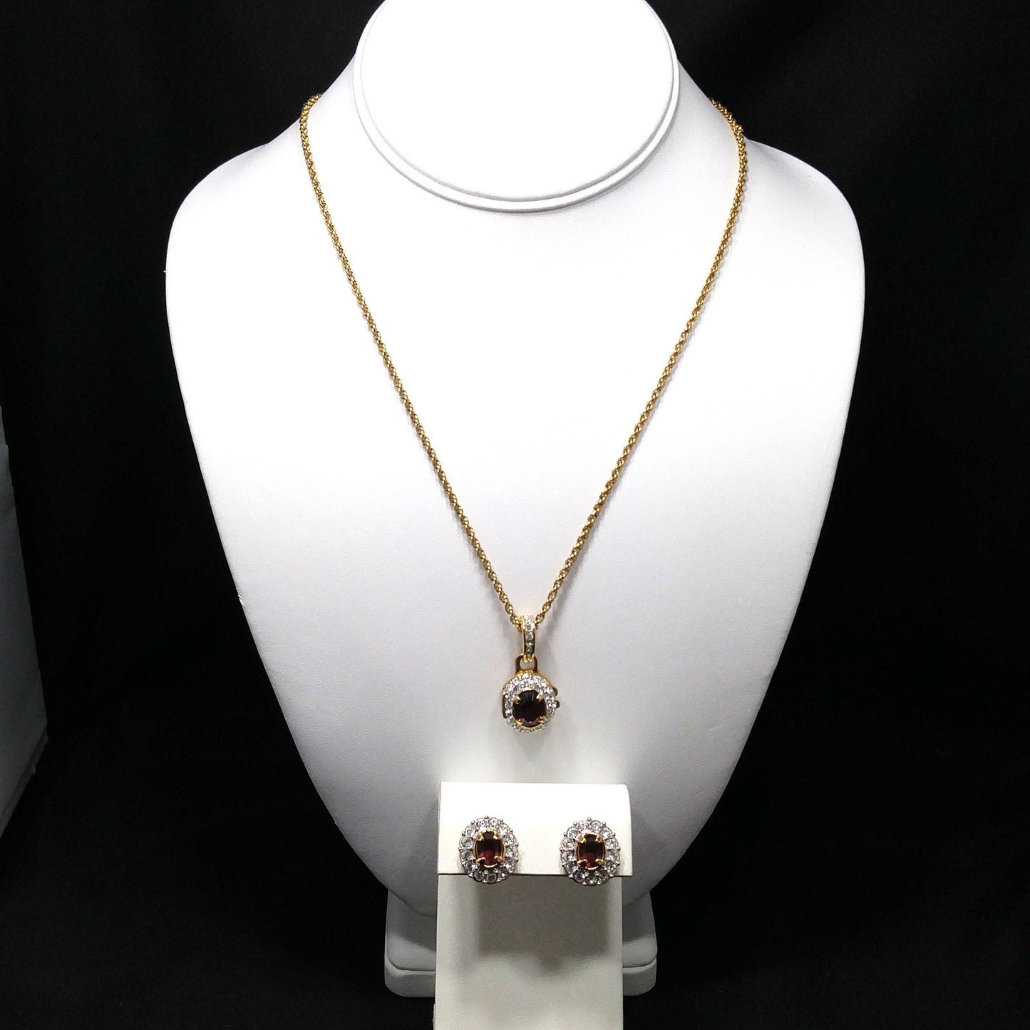 Vintage Swarovski Swan Logo Purple Crystal Locket Necklace & Earrings Set 1990s