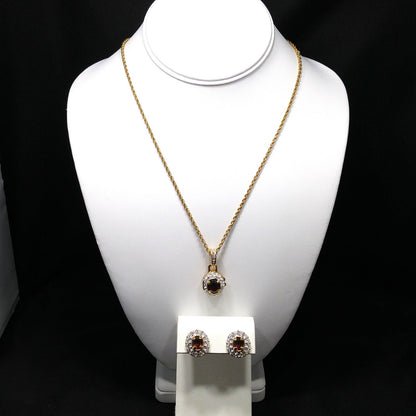 Vintage Swarovski Swan Logo Purple Crystal Locket Necklace & Earrings Set 1990s