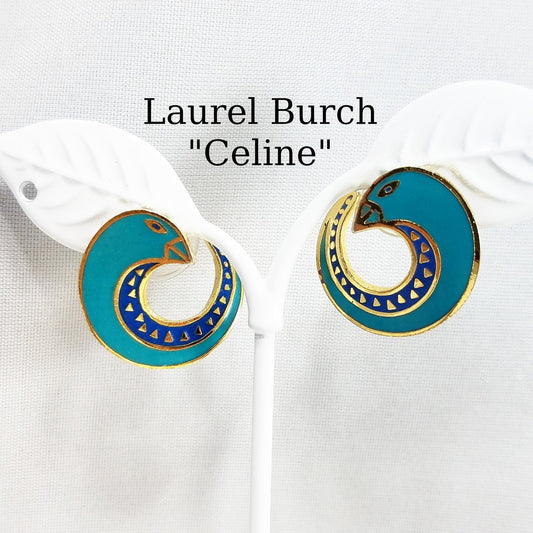 Vintage Laurel Burch "Celine" Bird Earrings, Gold Plated Cloisonne &Enamel, 1980