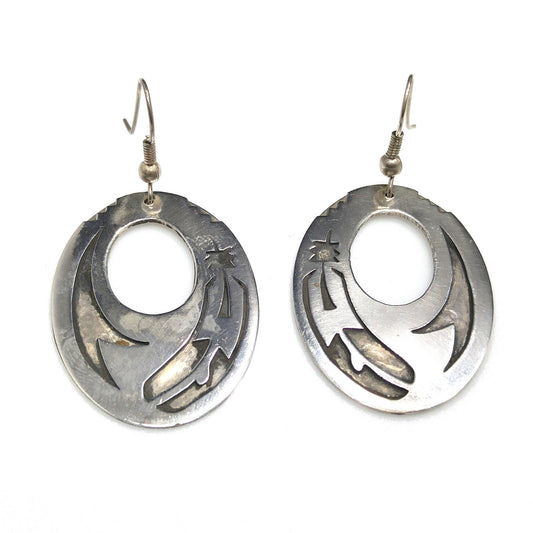 Silver Navajo Handmade Earrings, Unknown Mark, Vintage Jewelry