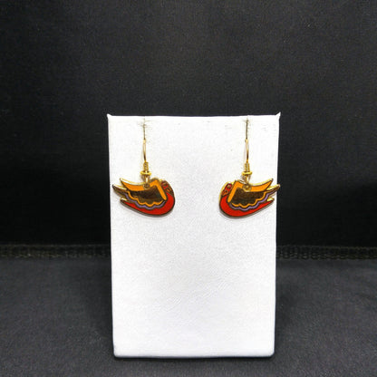 Laurel Burch "Wild Swan" Bird Earrings, Gold Plated, Enamel Cloisonne, 1980s