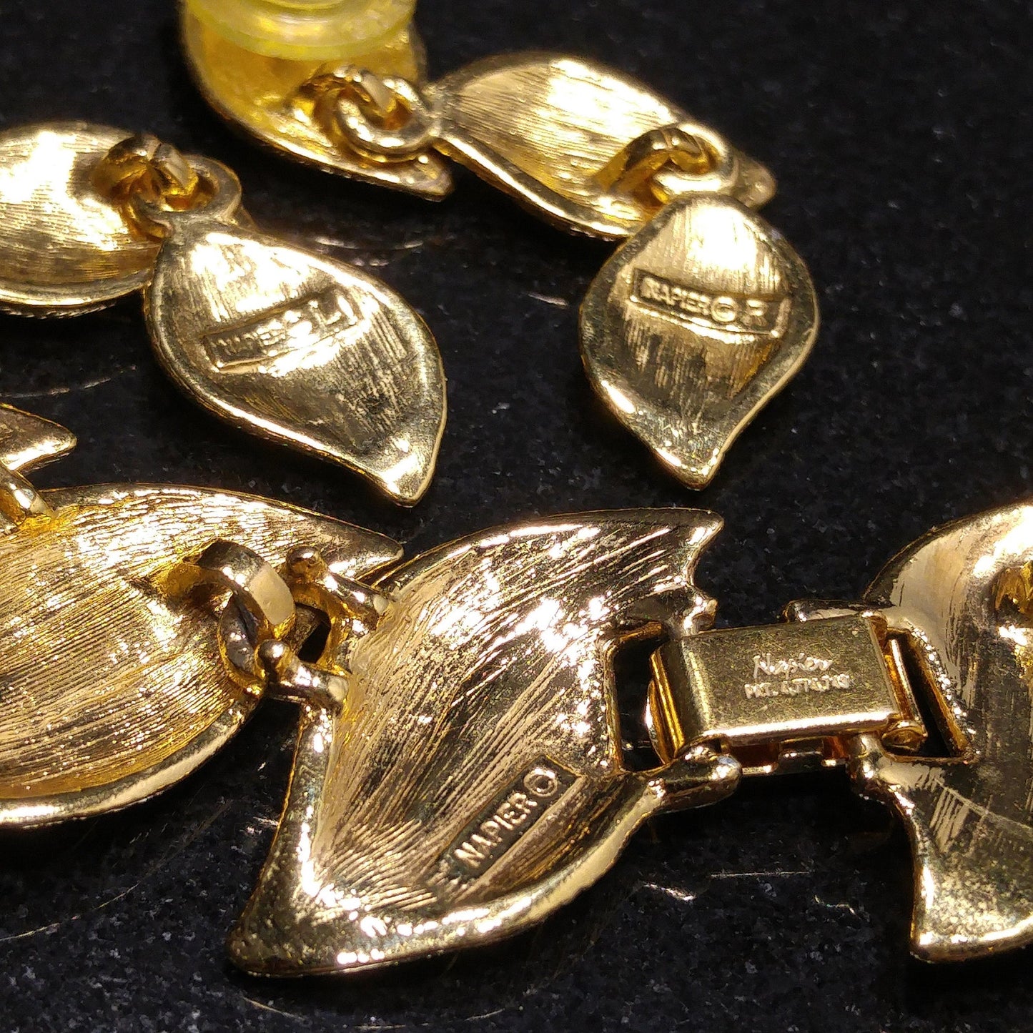 Napier Leaf Necklace and Drop Earrings, Post Earrings, Gold Plated, 1980s