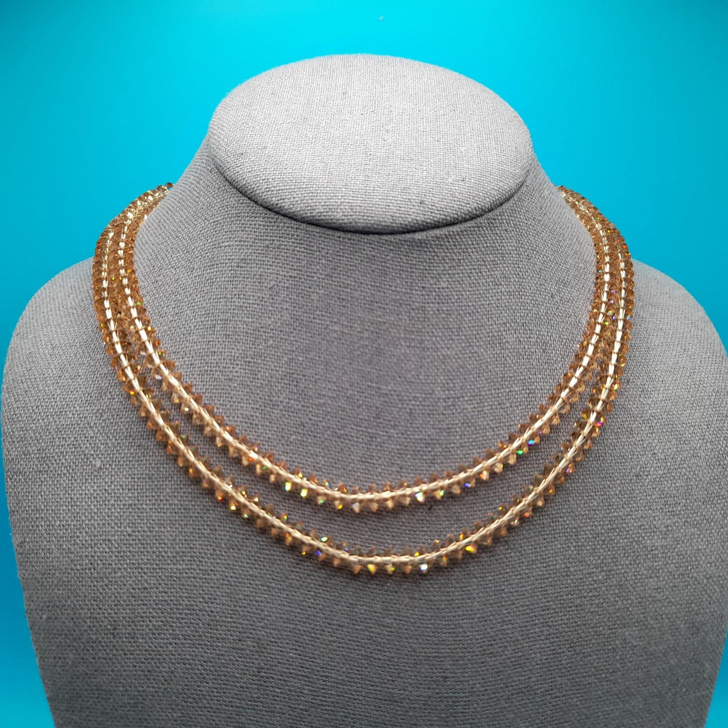 Light Topaz Crystal Necklace, Aurora Borealis, Rhinestone End Bars, 1960s Vintage Jewelry