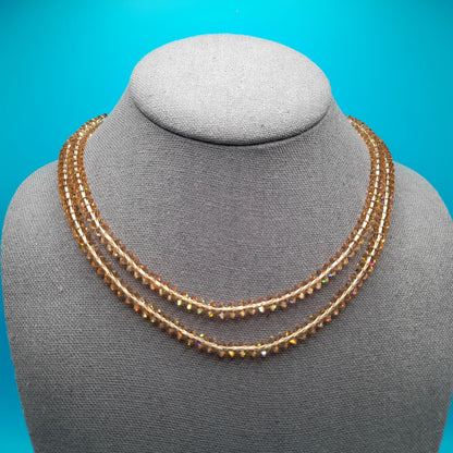 Light Topaz Crystal Necklace, Aurora Borealis, Rhinestone End Bars, 1960s Vintage Jewelry