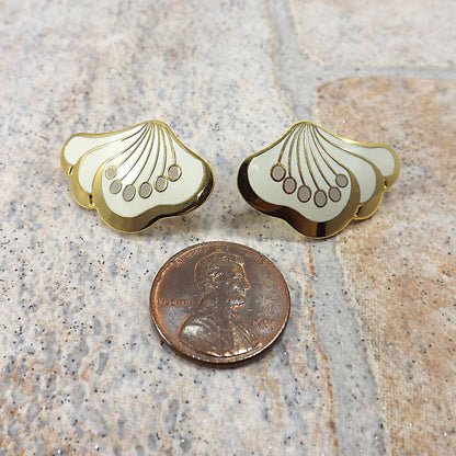 Laurel Burch "Le Fleur" Gold & White Post Earrings, Gold Plated, 1980s Vintage